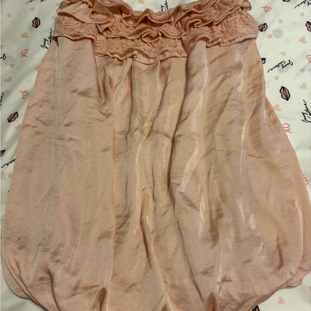 Ruffled Peach Spaghetti Straps Blouse, bubble bottom